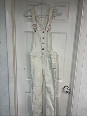 Guess Off-White Denim Overalls with Rose Gold Hardware